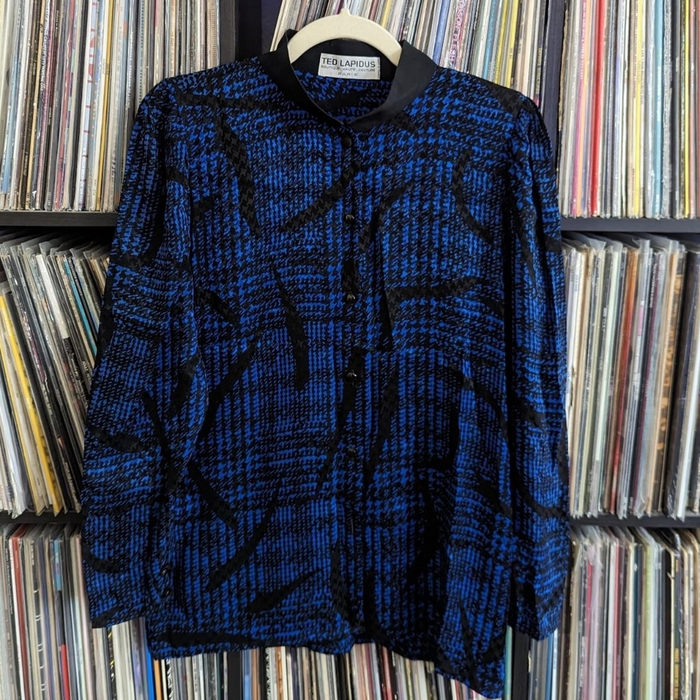 Vintage blue and black abstract blouse